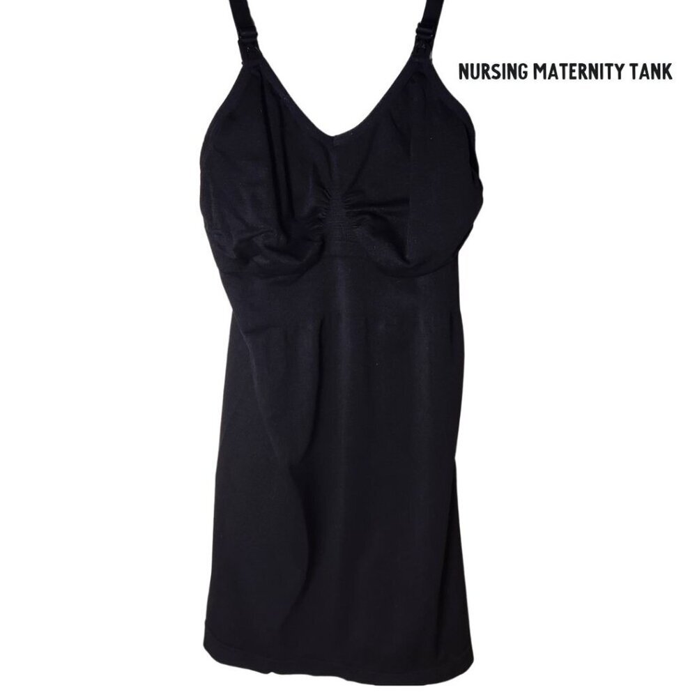 Maternity Camisole Nursing Top Black Clip Off Straps Black Sz L